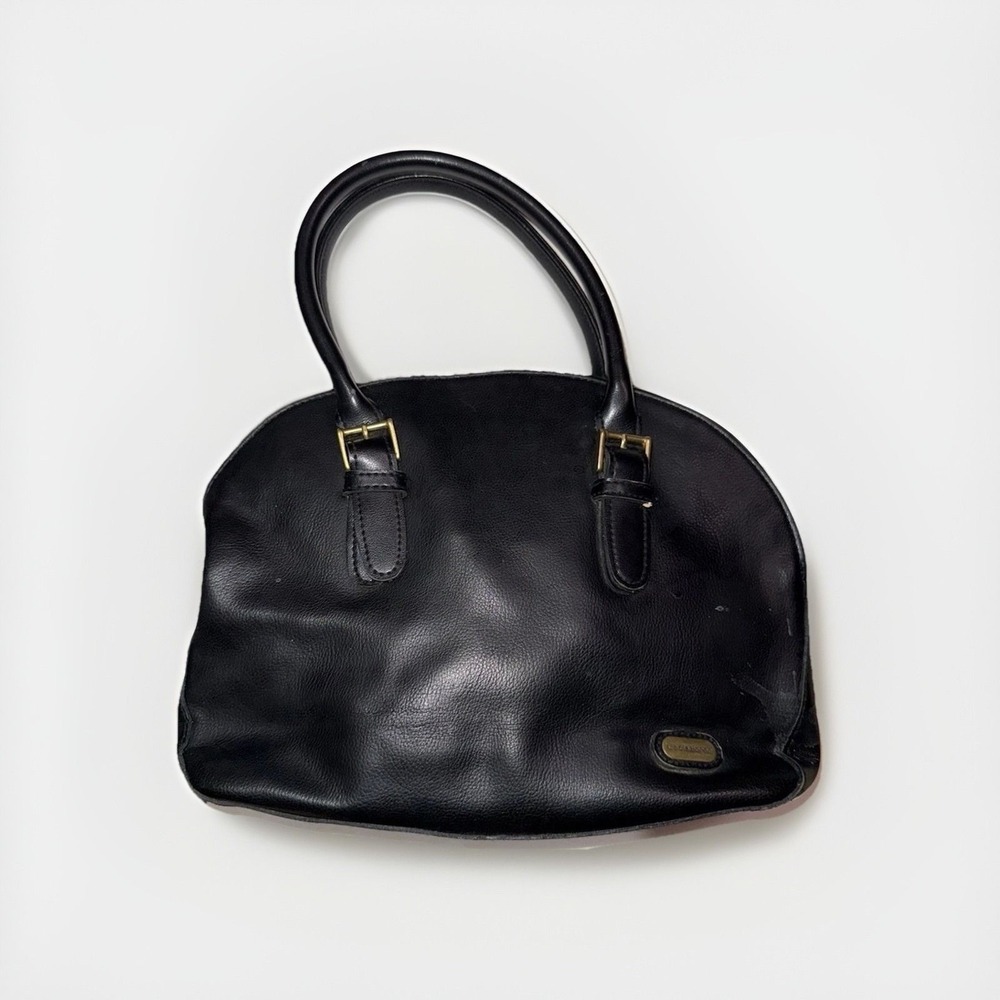 Vintage Liz Claiborne Black Leather Satchel Purse Bag 90s Top Handle Handbag EUC